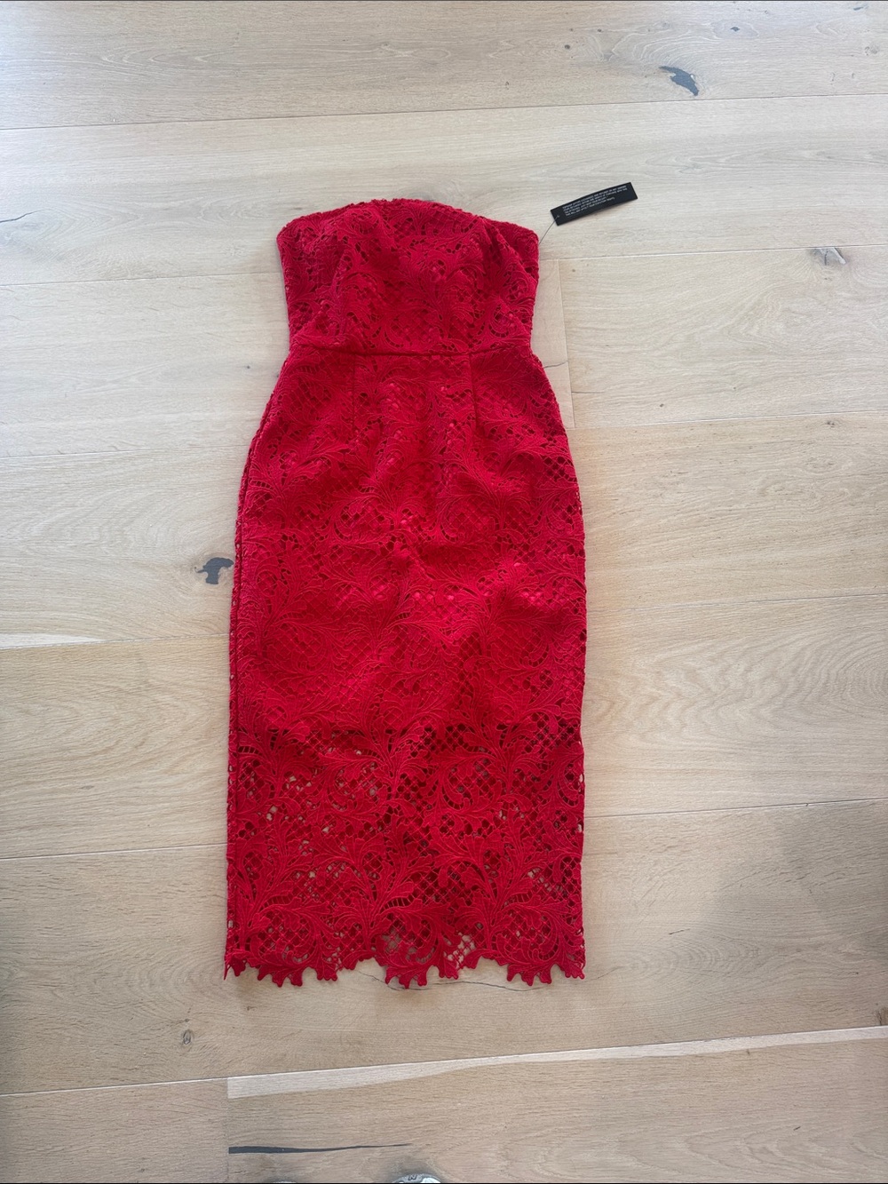 Topshop Red Strapless Lace Midi Dress